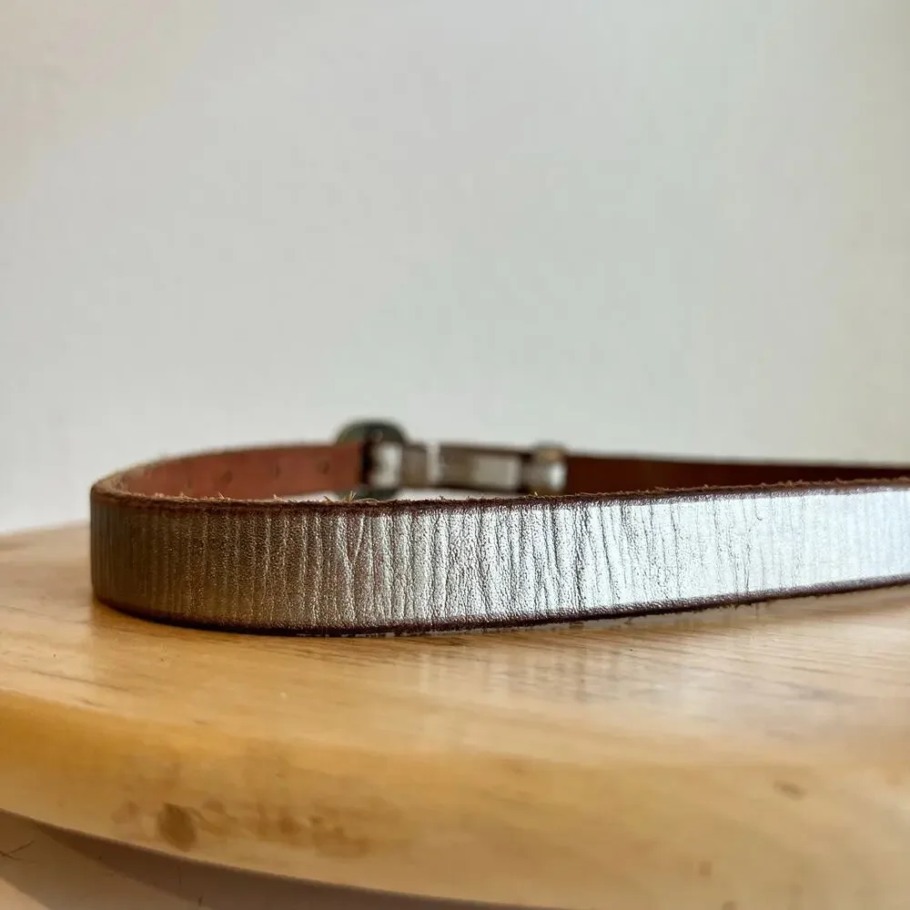 Fossil Metallic Genuine leather Crystal Embellished Buckle Thin Belt Size Small